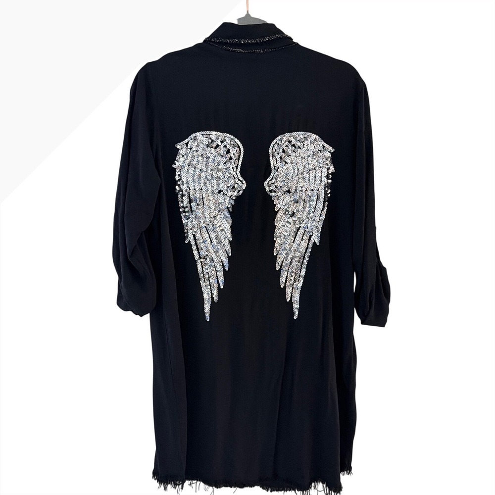 NT by Amati Black Sequin Angel‎ Wing Shirt Dress Made in Italy NWT
Women M/L